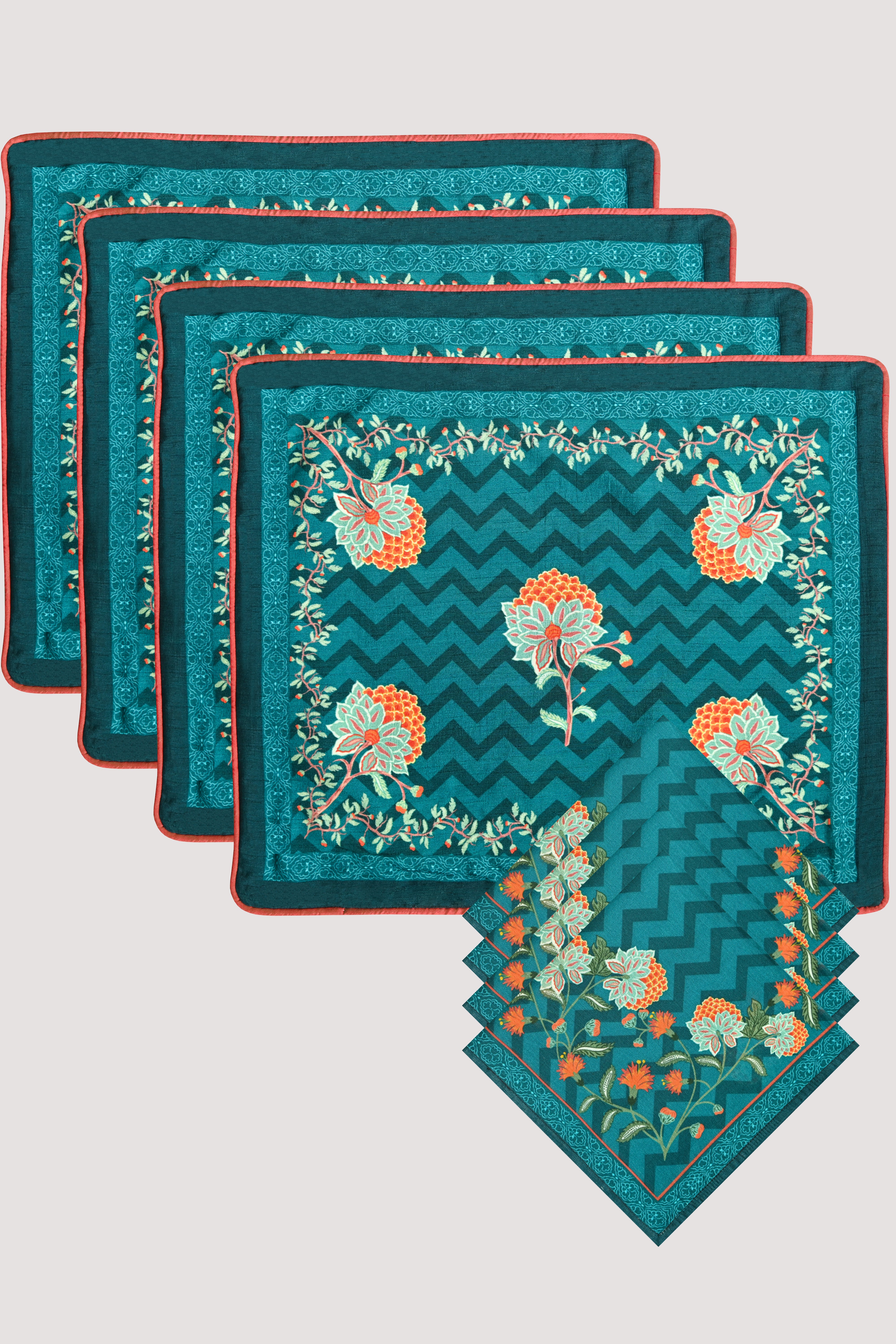 Orange Bloom Green Mat Set
