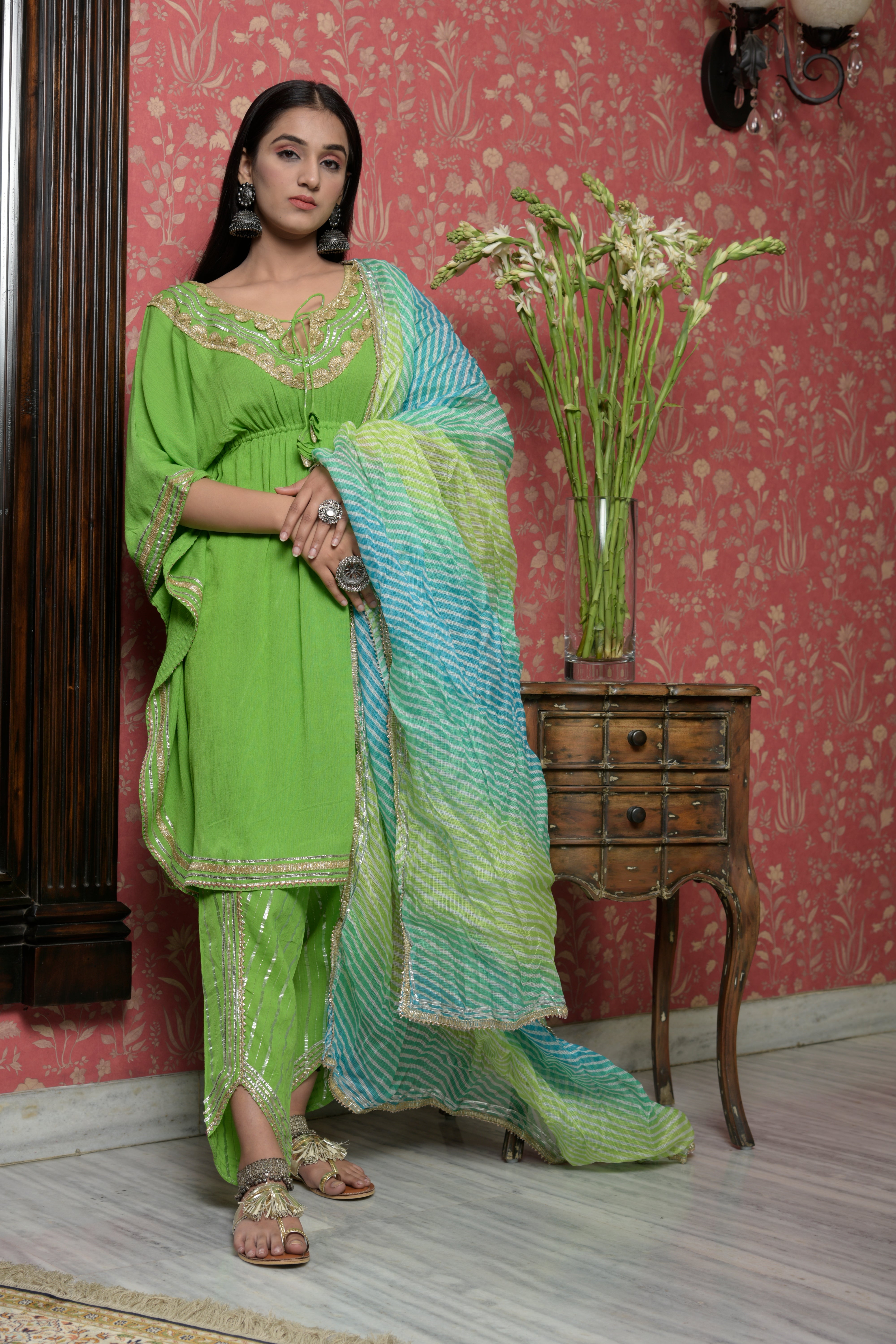 Lime Poncho with Tulip Pants