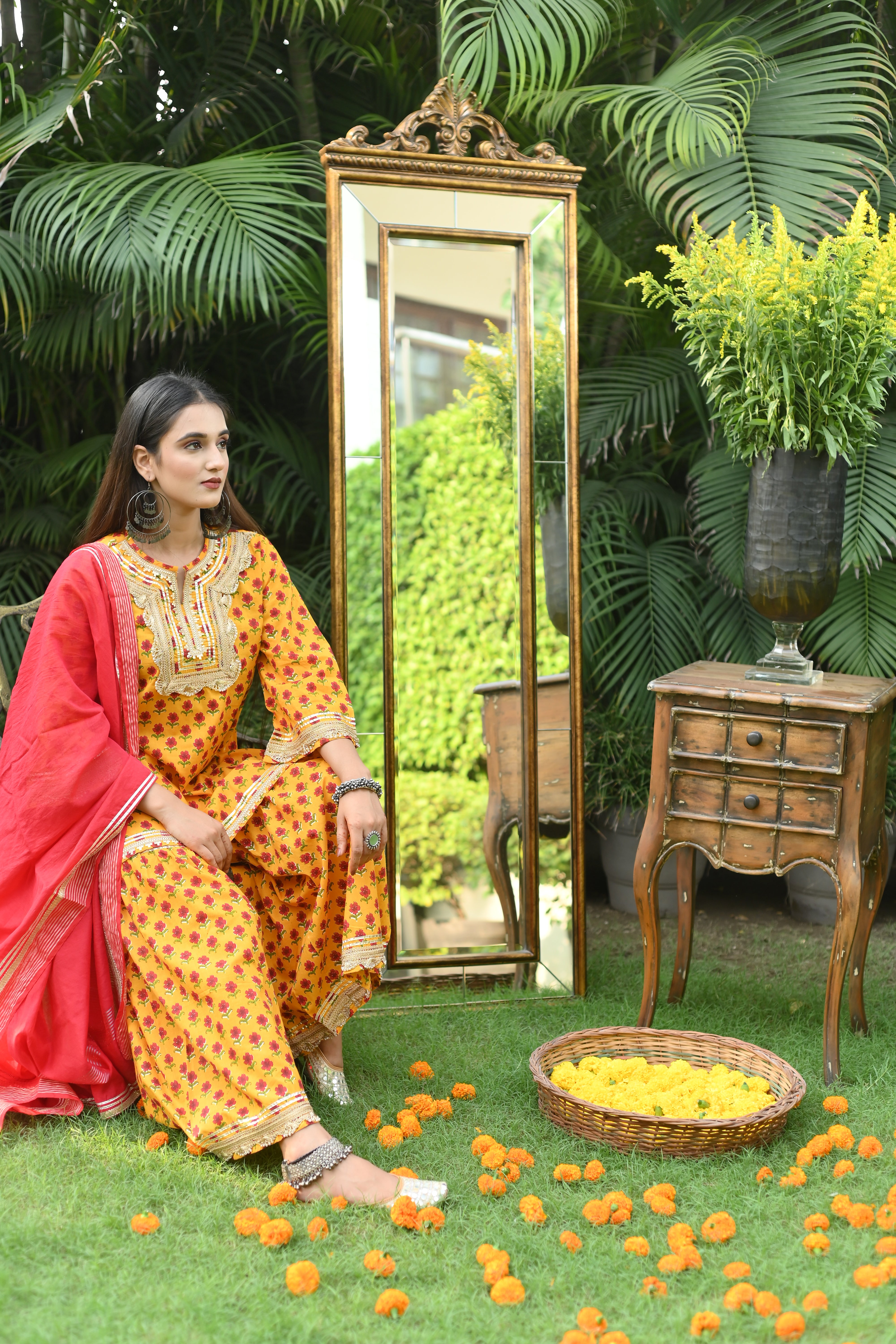 Sunshine Yellow Printed Kurta Set with Sharara Pants