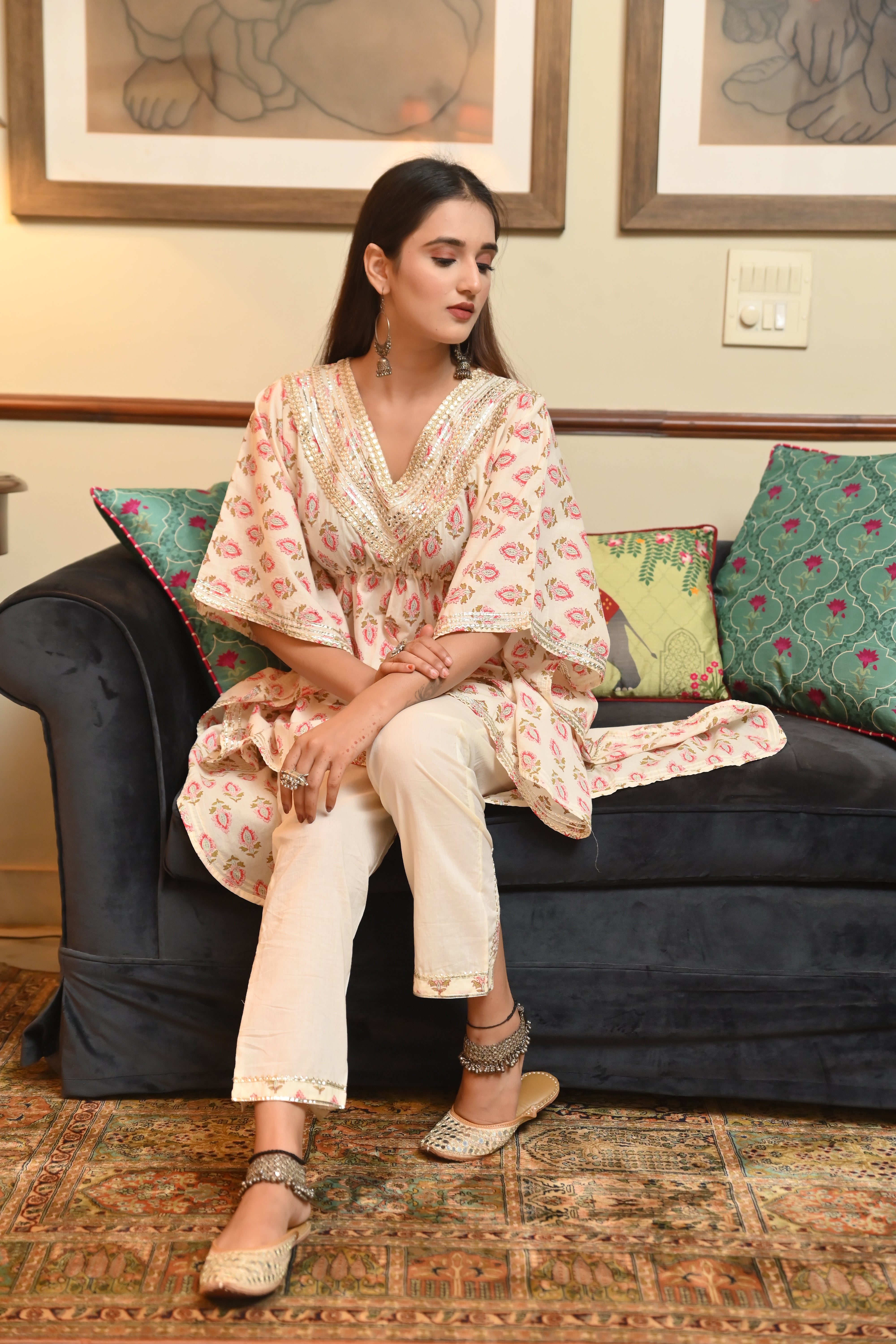 Blush Printed Sunlit Poncho with Straight Pants