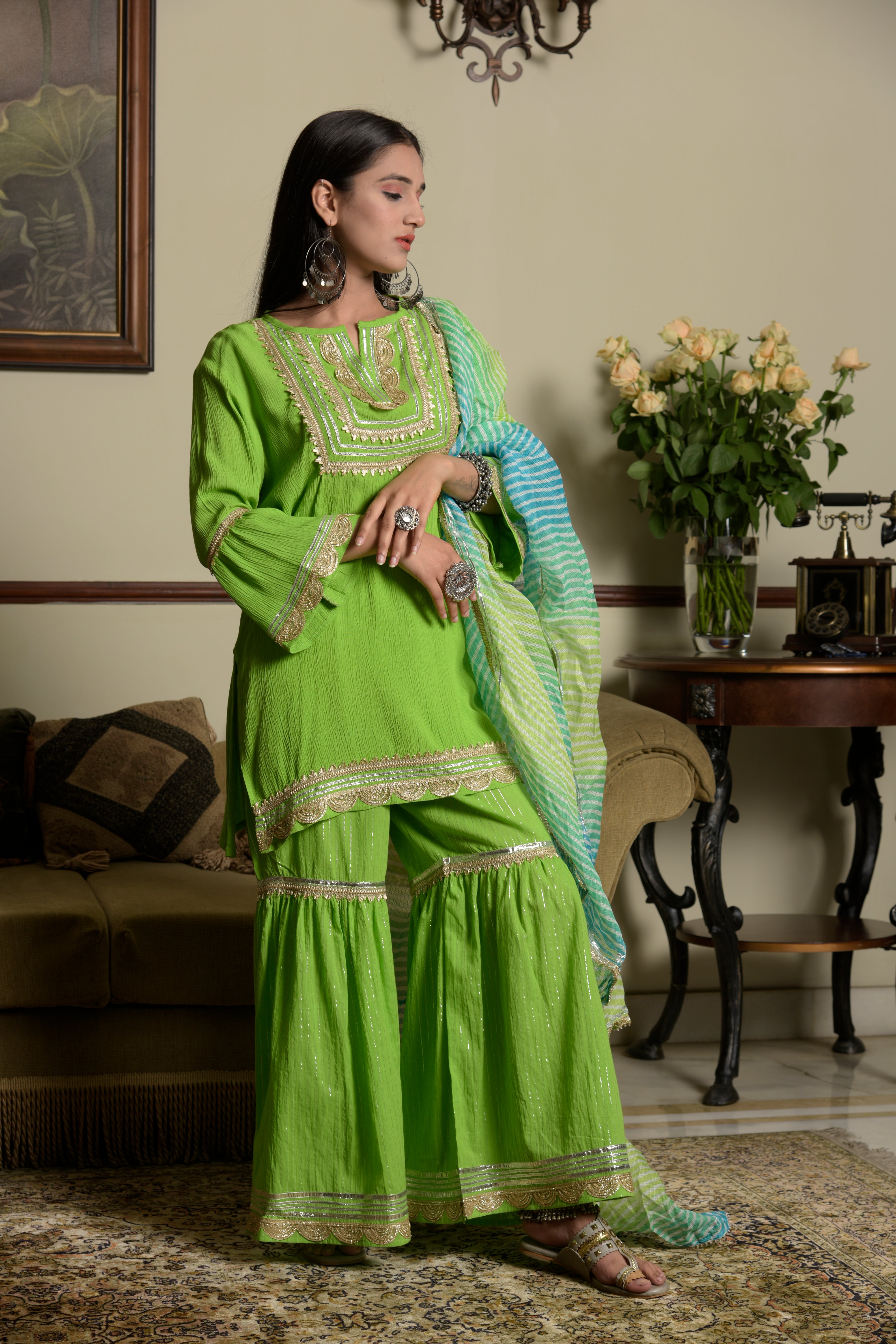 Lime Kurta Set with Sharara Pants