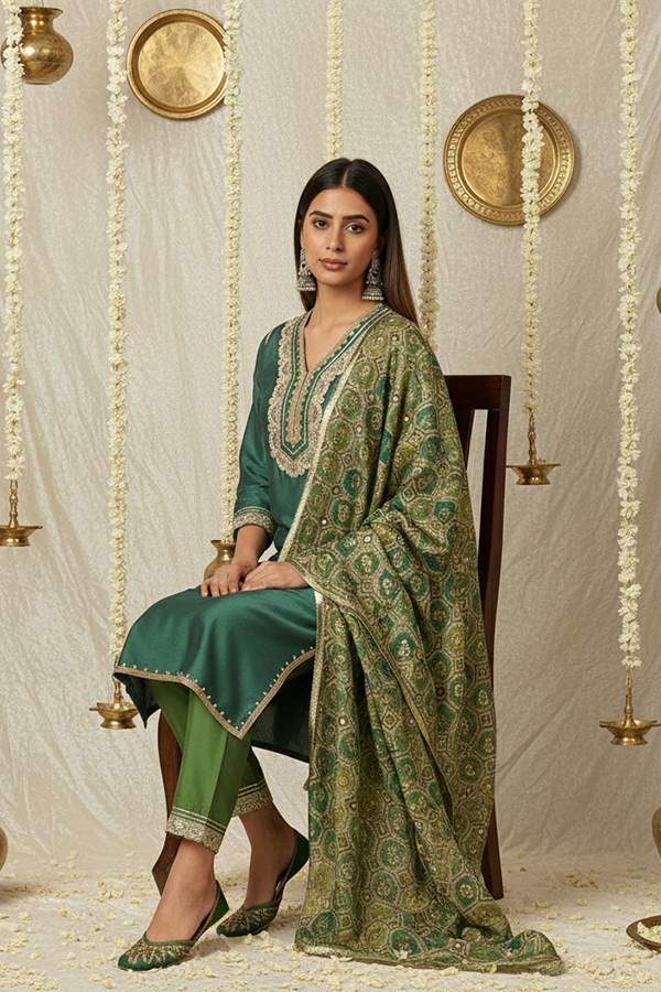 Emerald Green Silk Suit Set