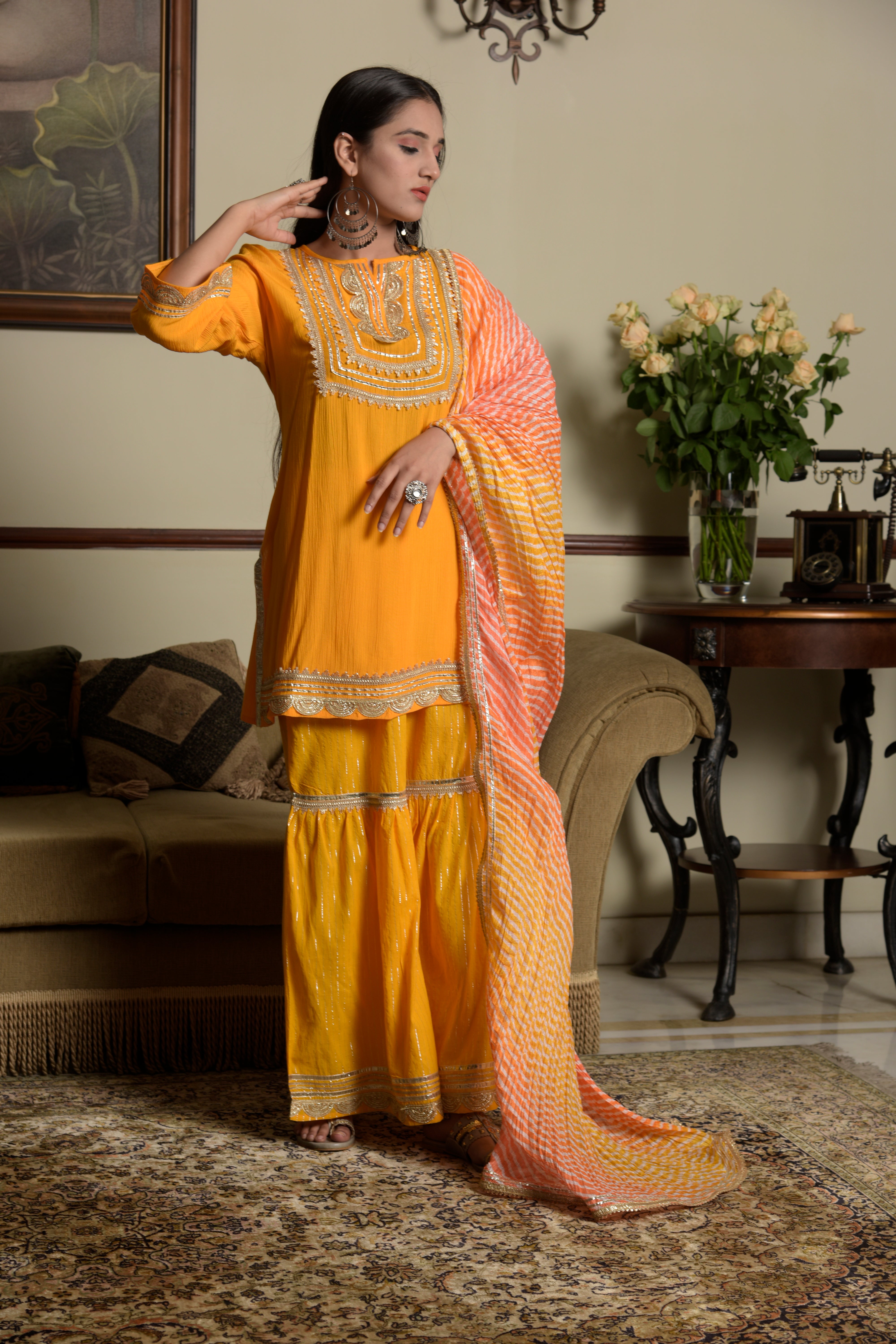 Marigold Kurta Set with Sharara Pants
