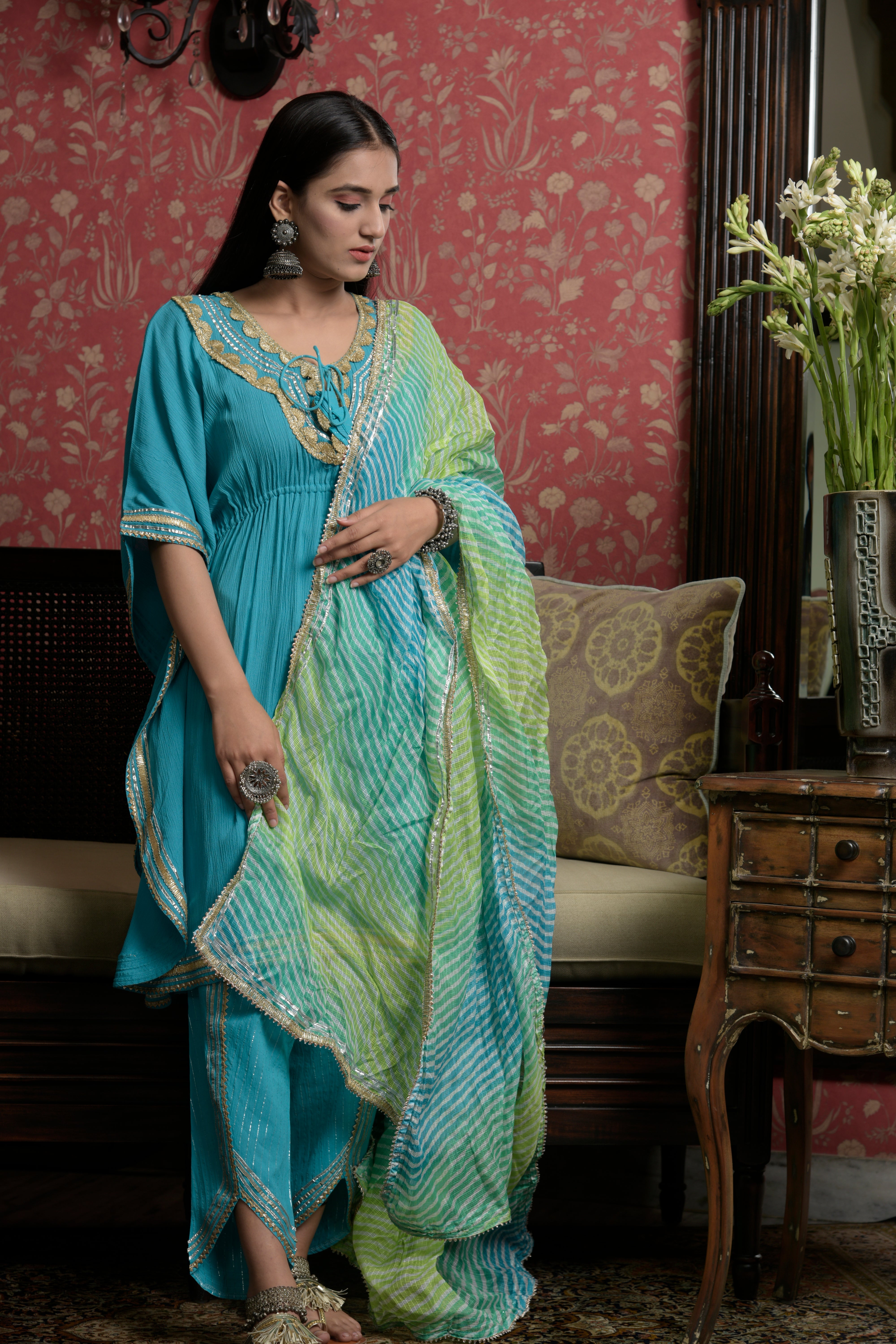 Aqua Poncho with Tulip Pants