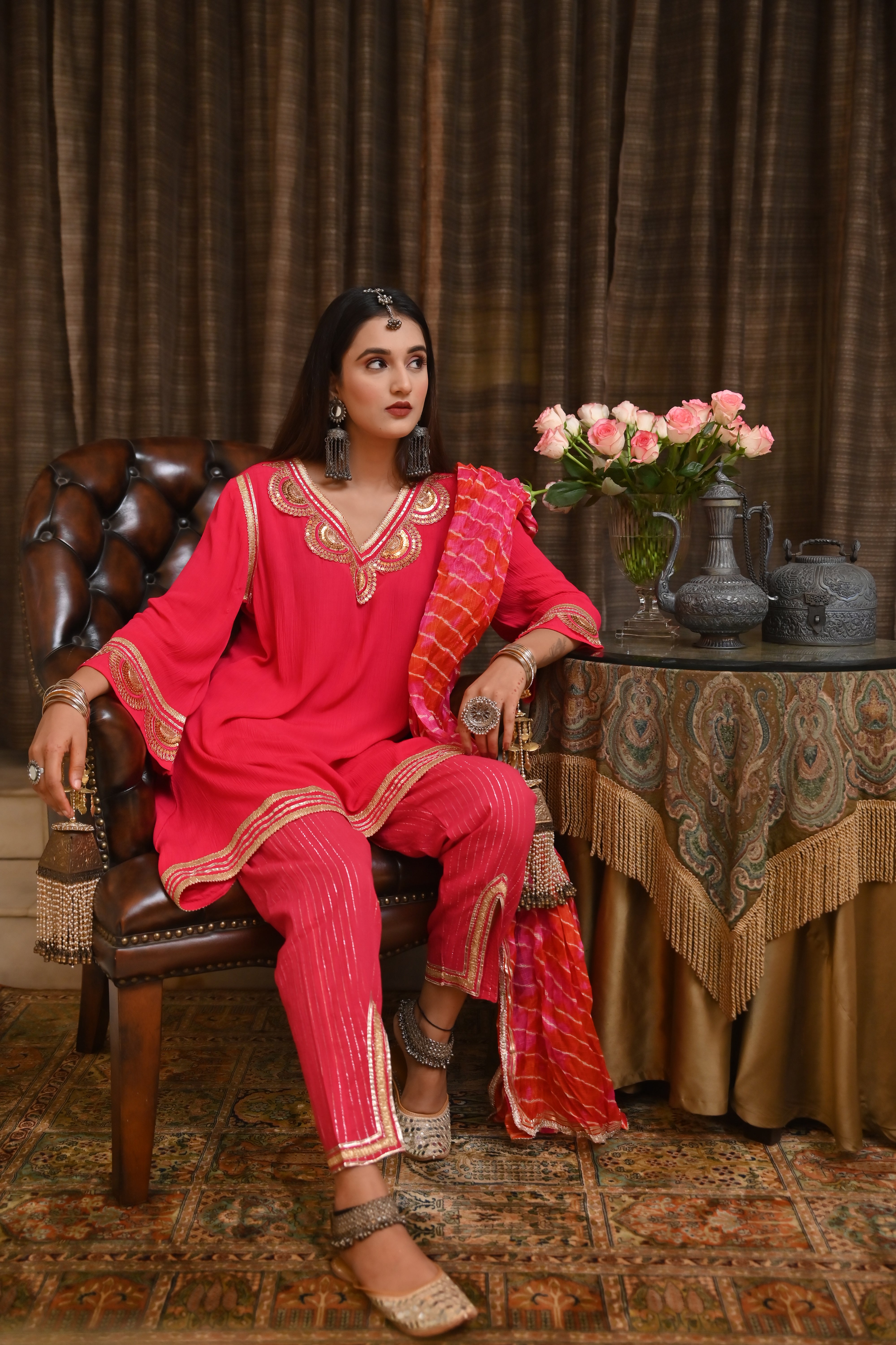Fuschia Pink Kurta Set with Straight Pants
