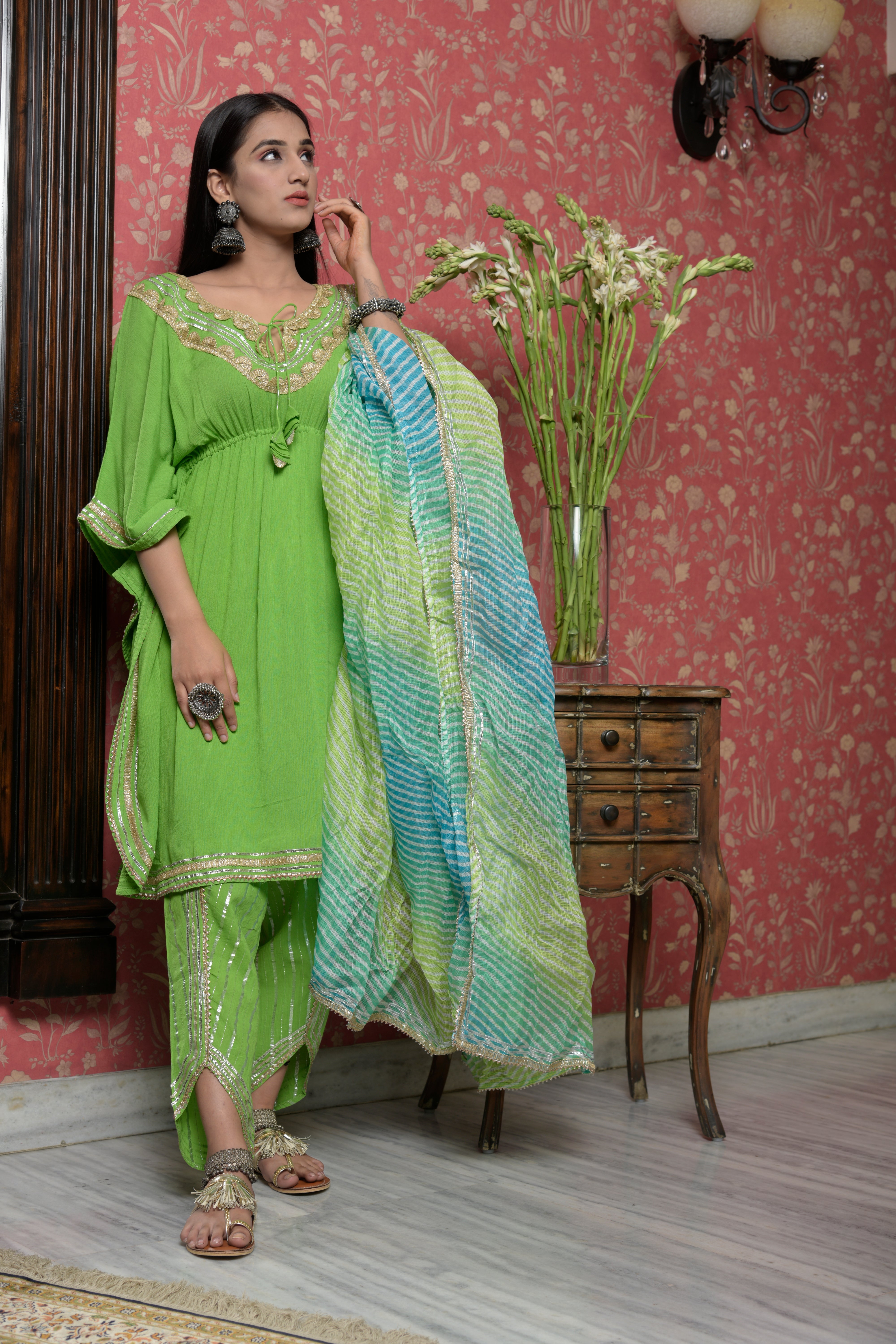 Lime Poncho with Tulip Pants