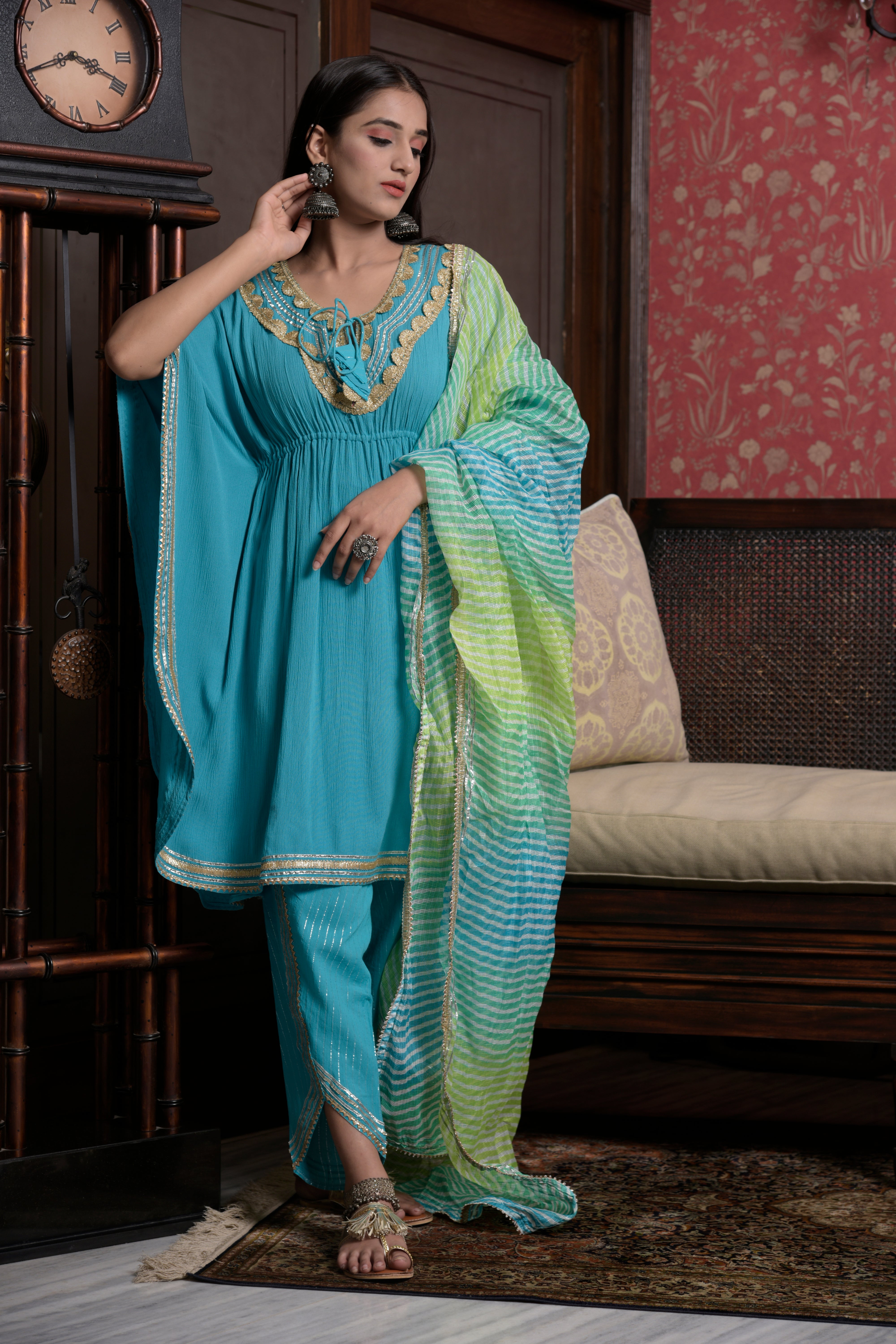 Aqua Poncho with Tulip Pants
