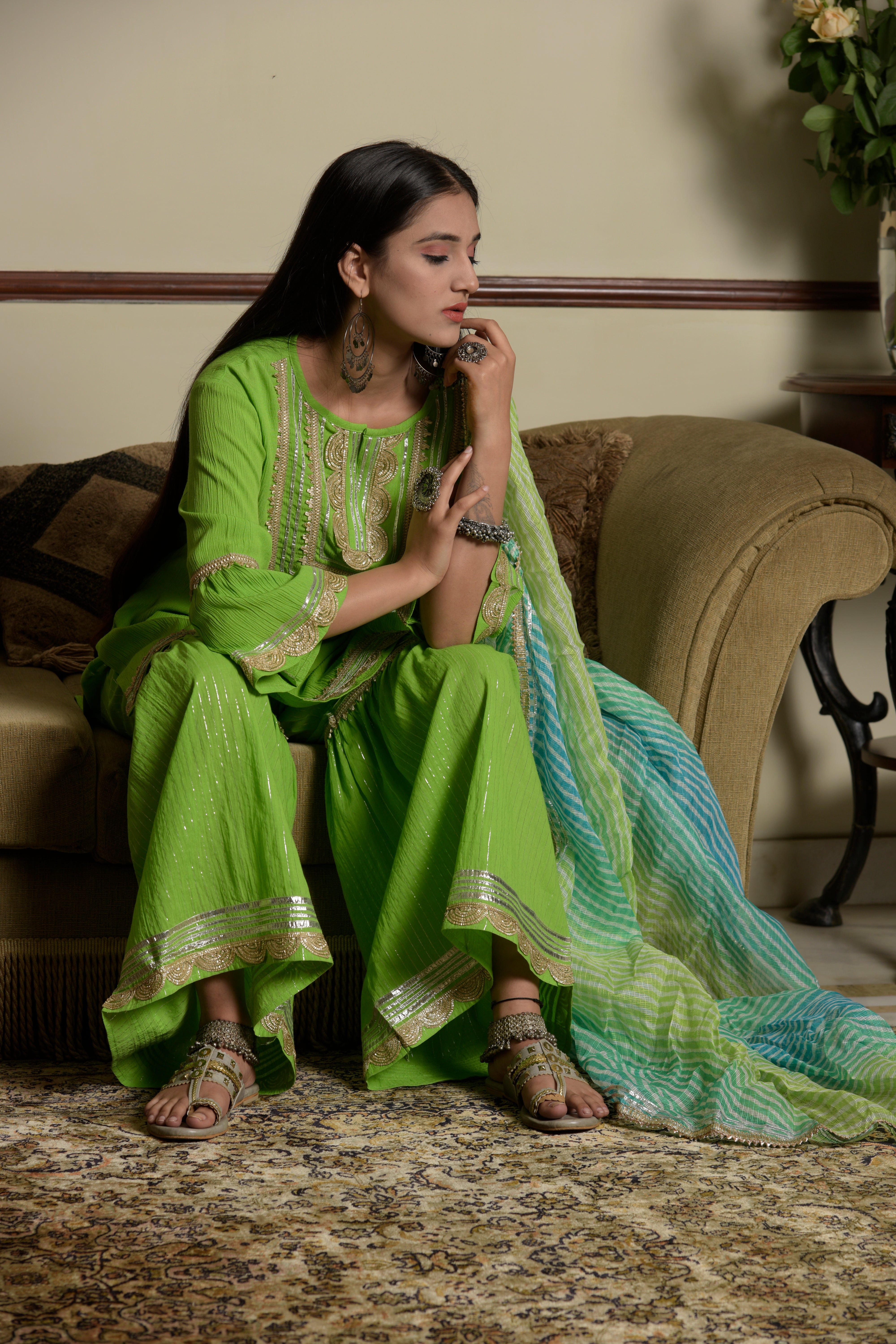 Lime Kurta Set with Sharara Pants
