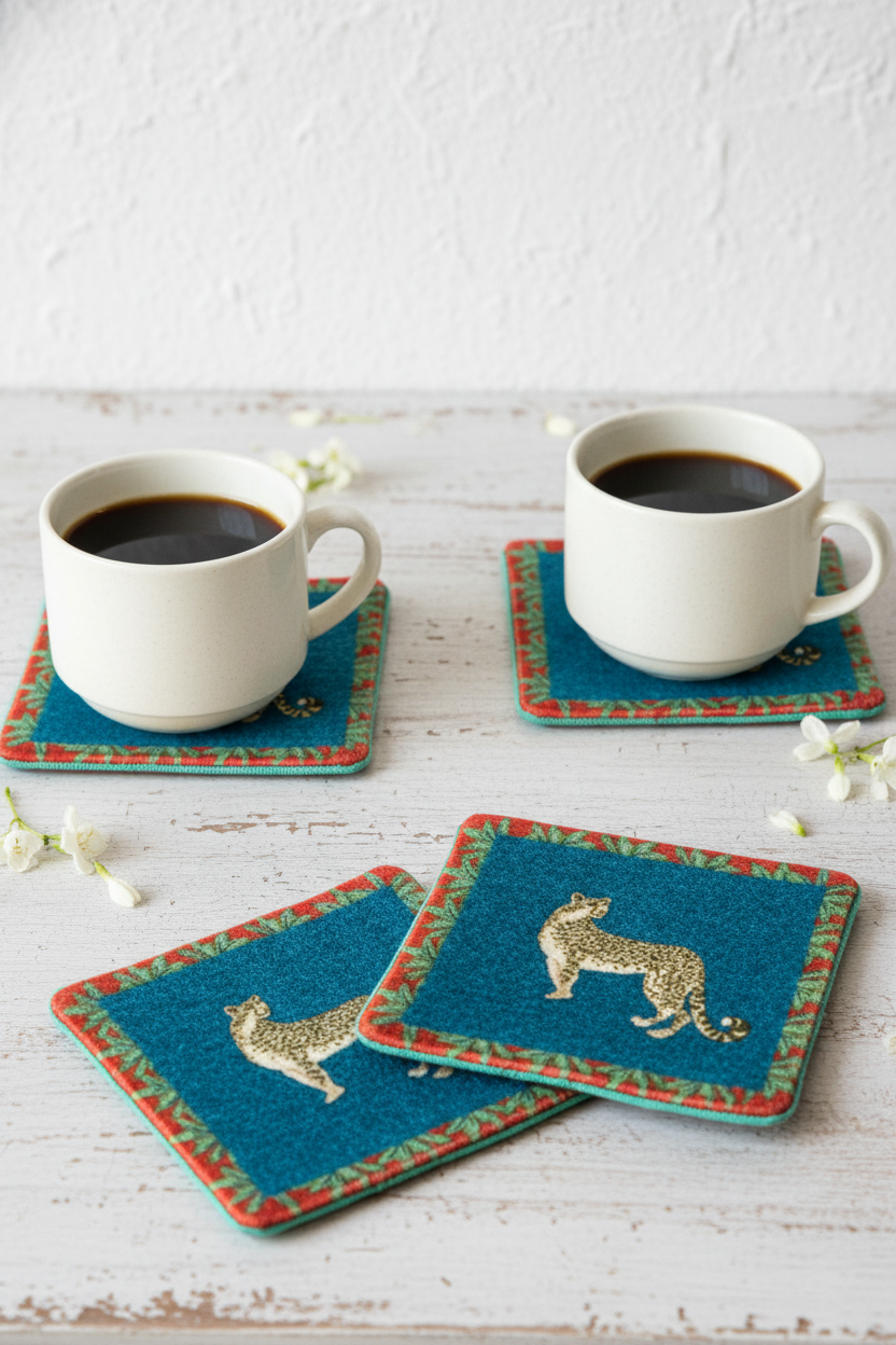 Leopard Velvet Coaster Set