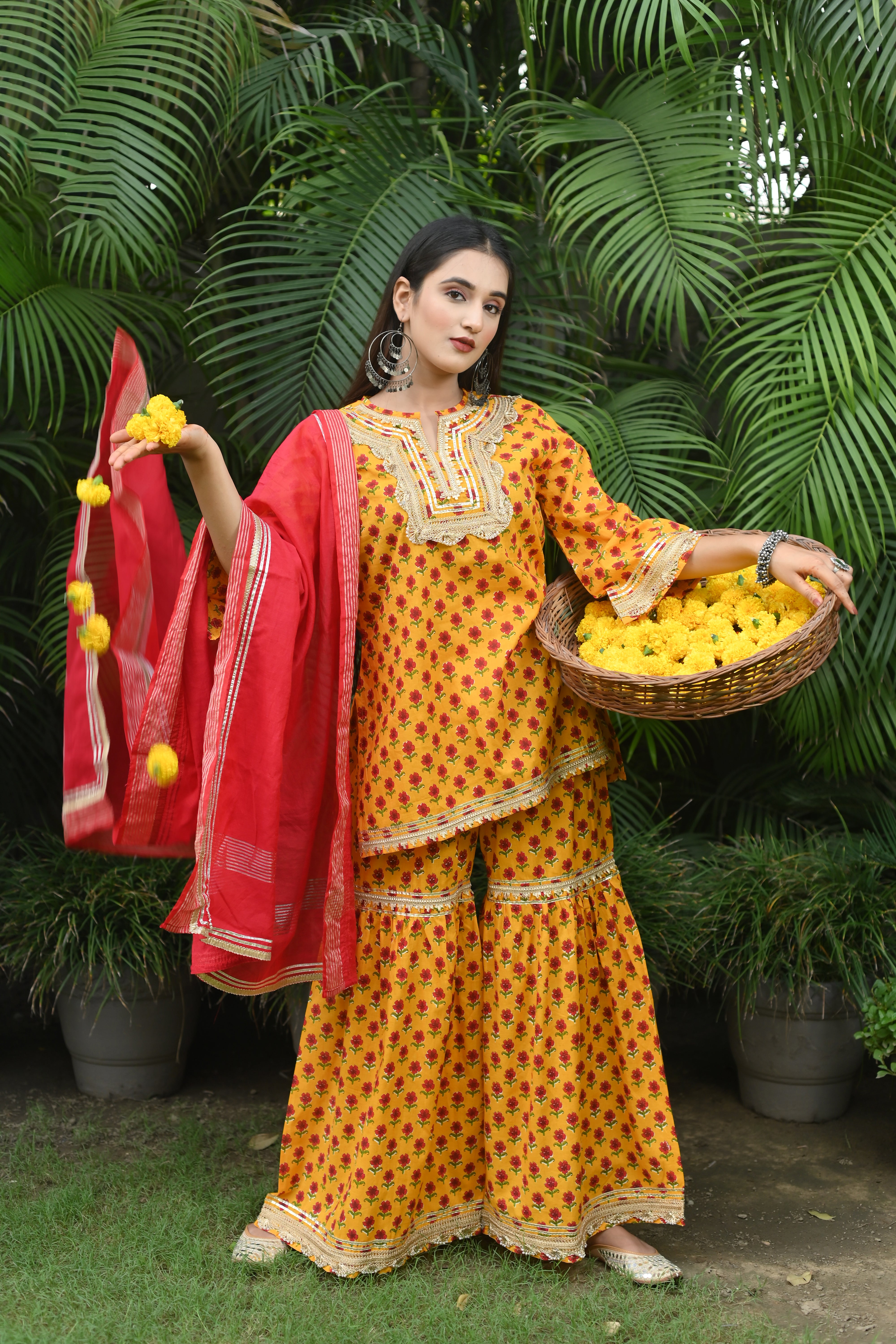 Sunshine Yellow Printed Kurta Set with Sharara Pants