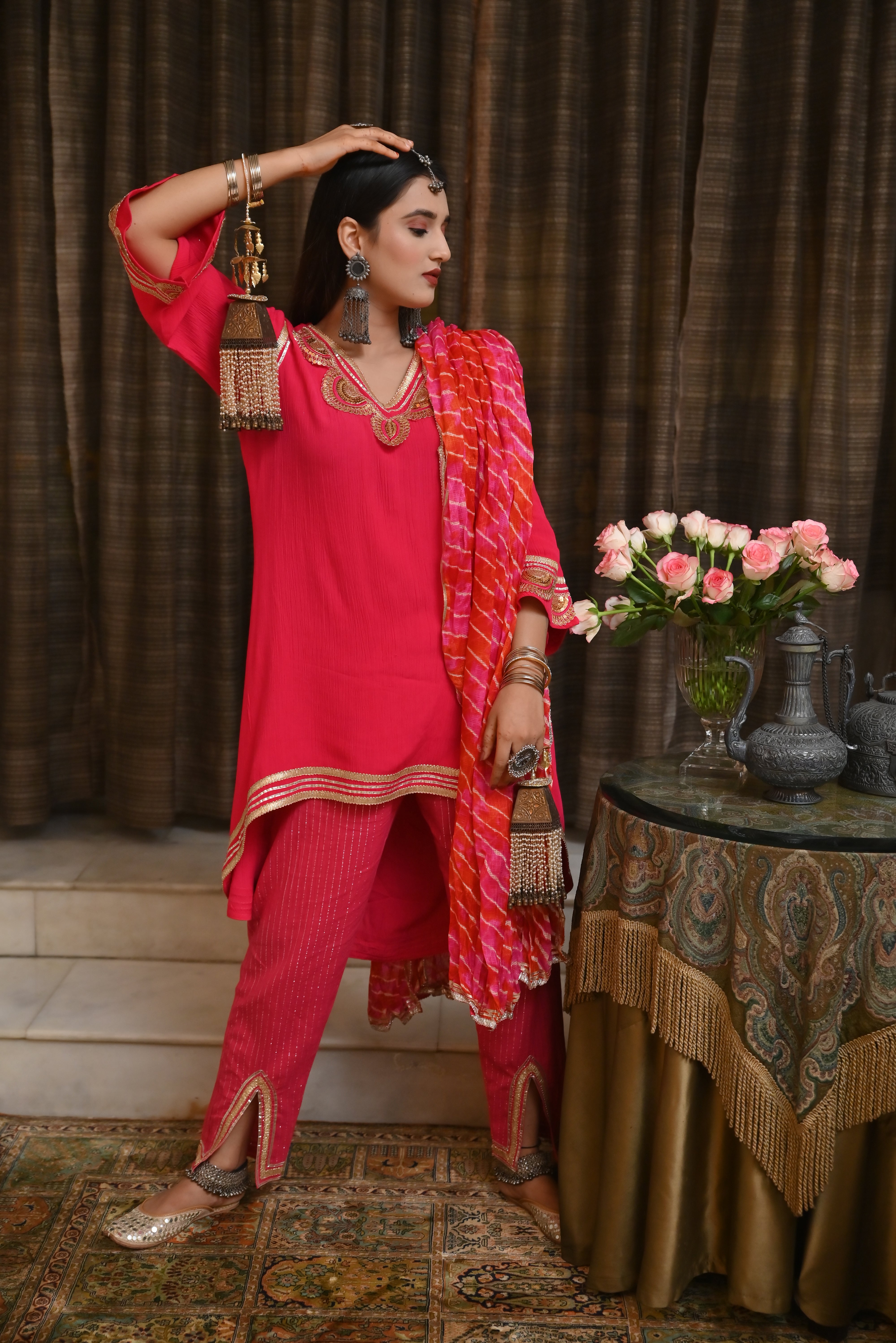Fuschia Pink Kurta Set with Straight Pants