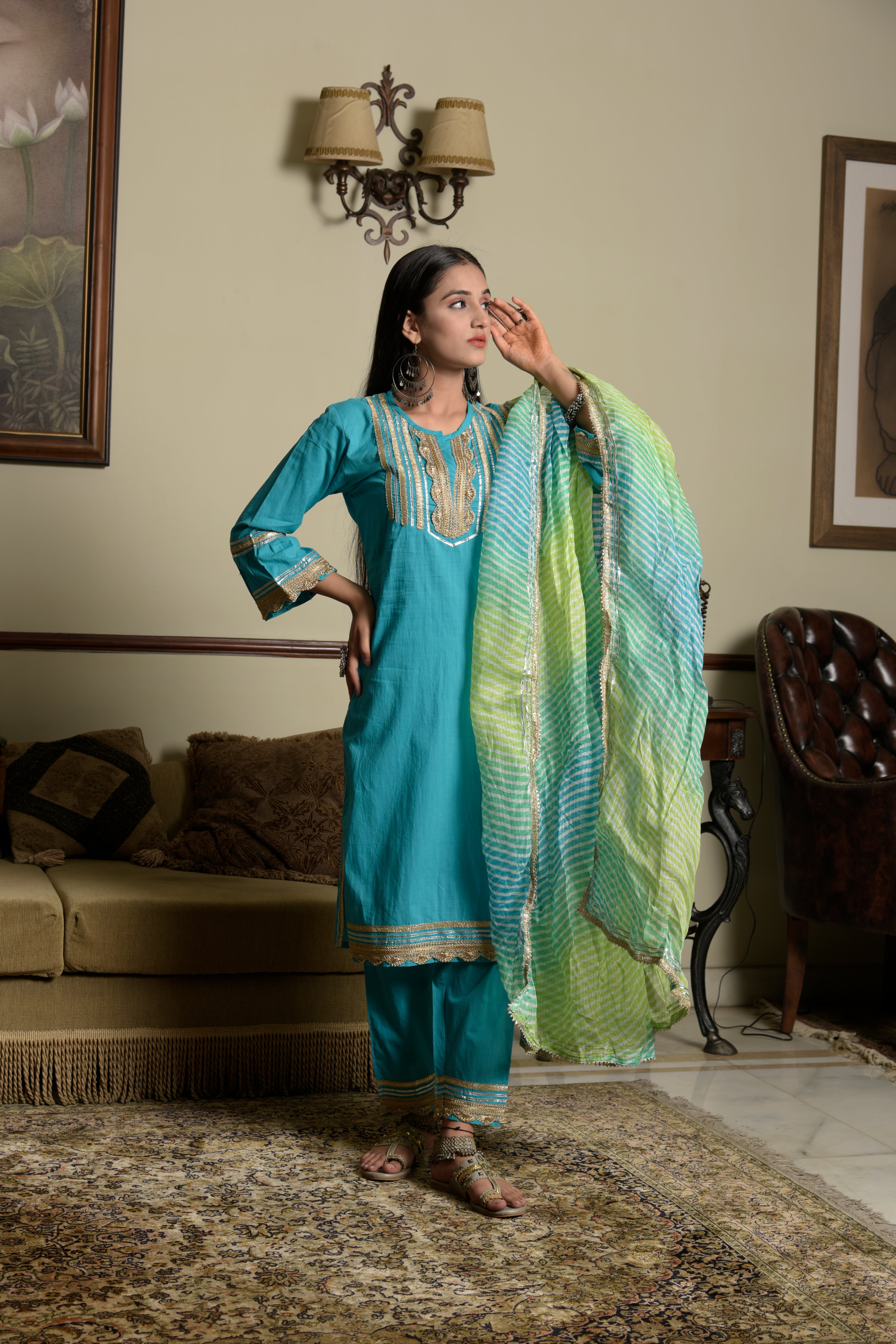 Aqua Kurta Set with Straight Pants