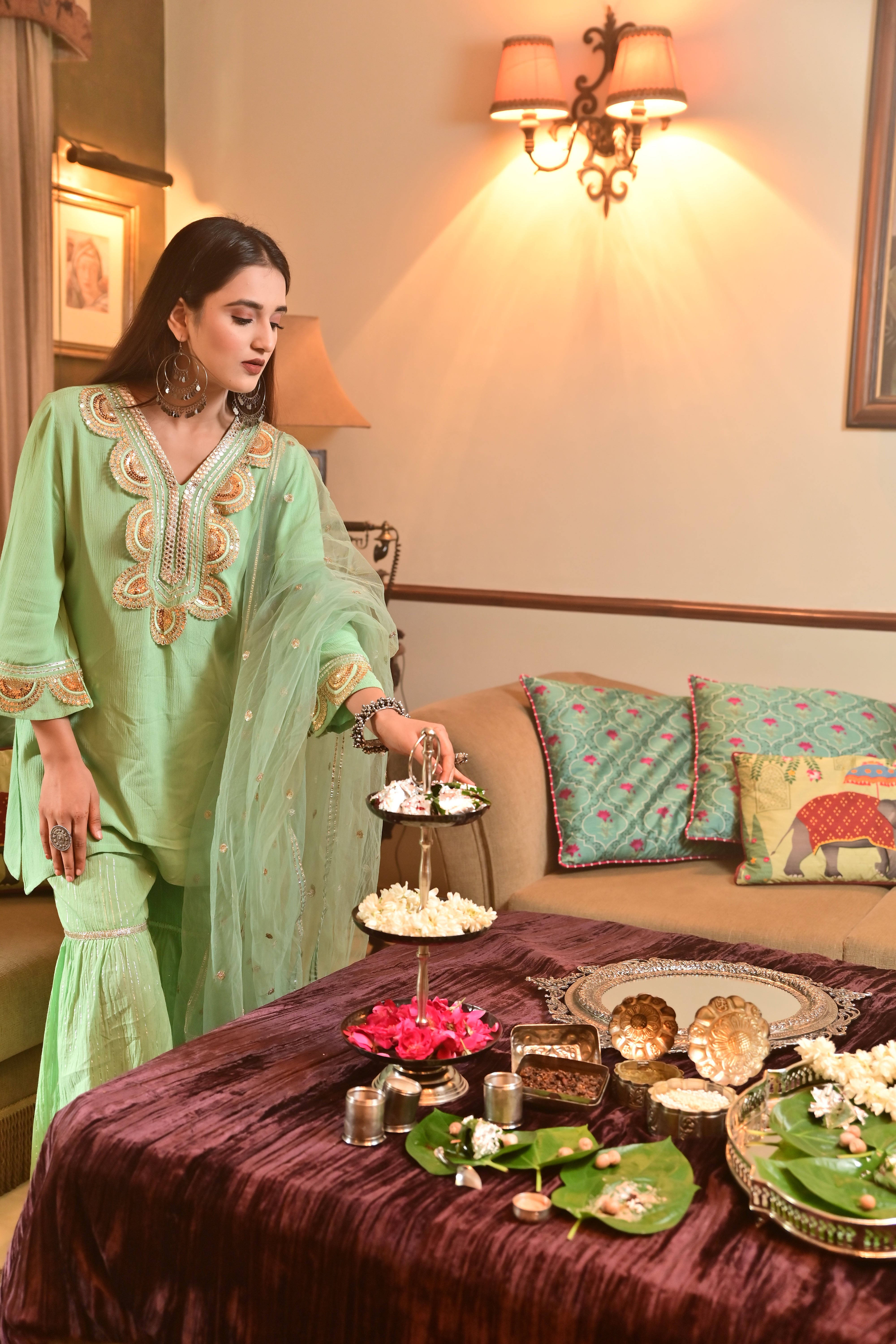 Mint Kurta Set with Sharara Pants