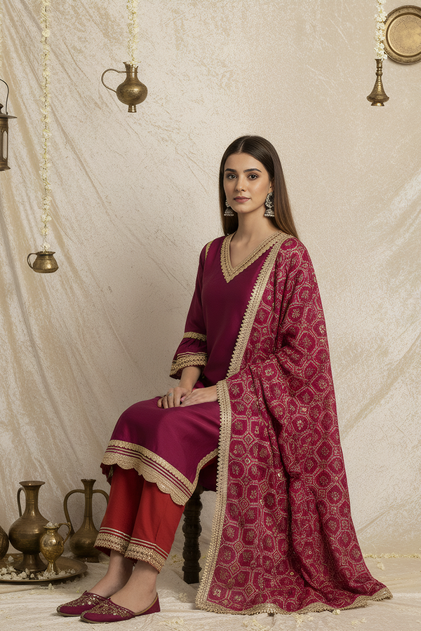 Fuchsia Silk Suit Set