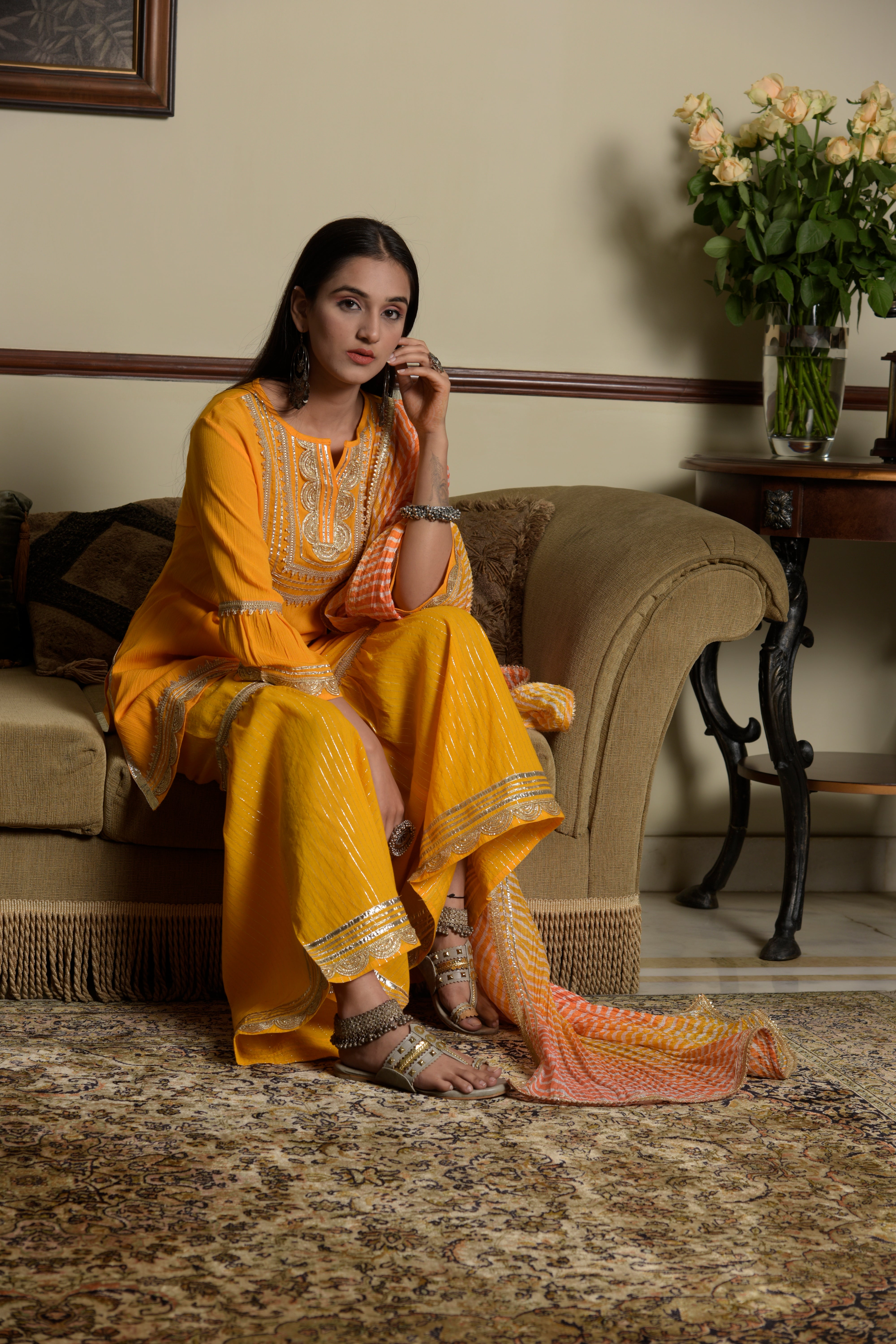 Marigold Kurta Set with Sharara Pants